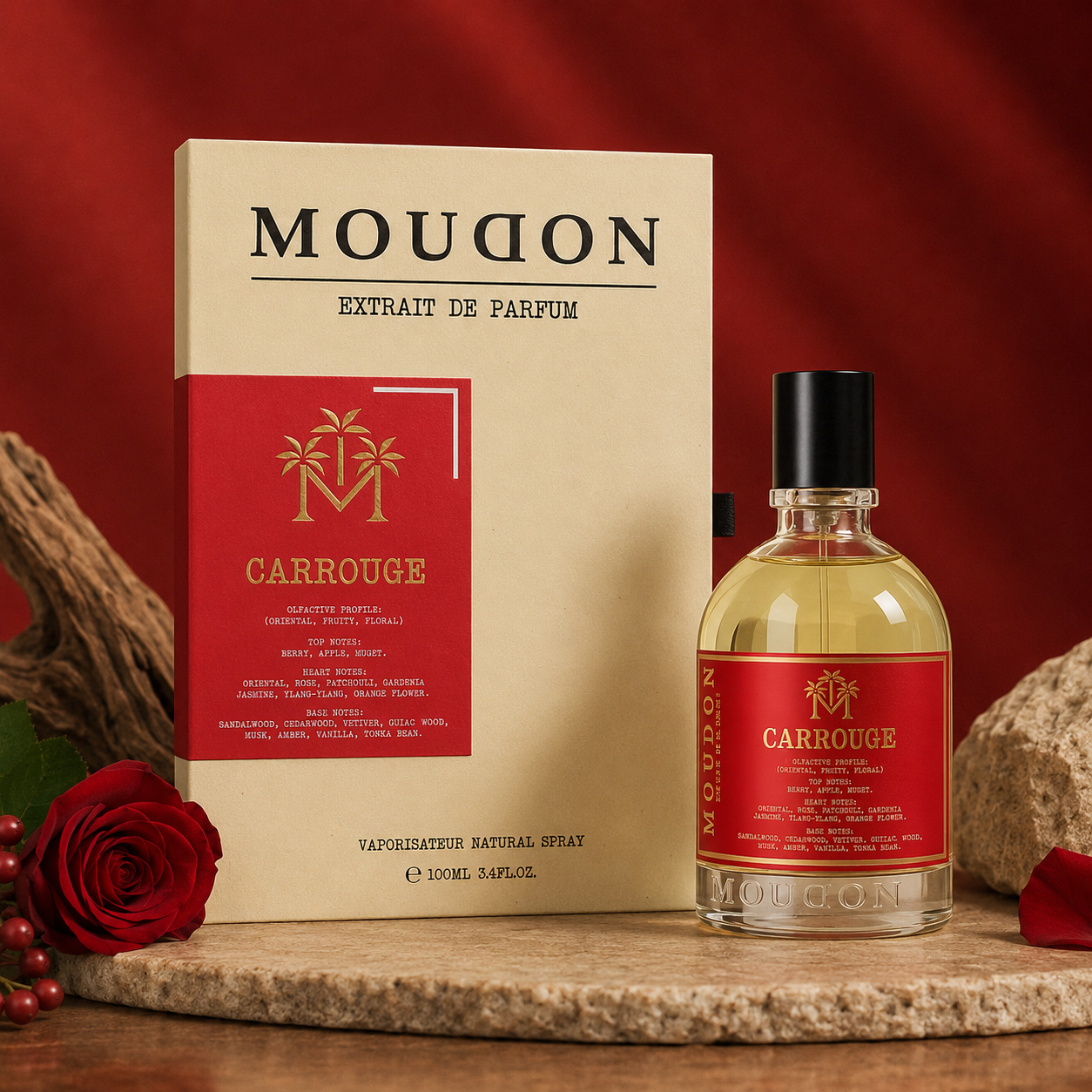 Moudon Carrouge Extrait de Parfum 100ml – A Luxurious Blend of Fruit, Florals & Amber