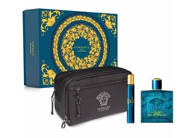 Versace Eros For Men Eau De Parfum 100ml + Eau De Parfum 10ml + Black Trousse 2pcs set