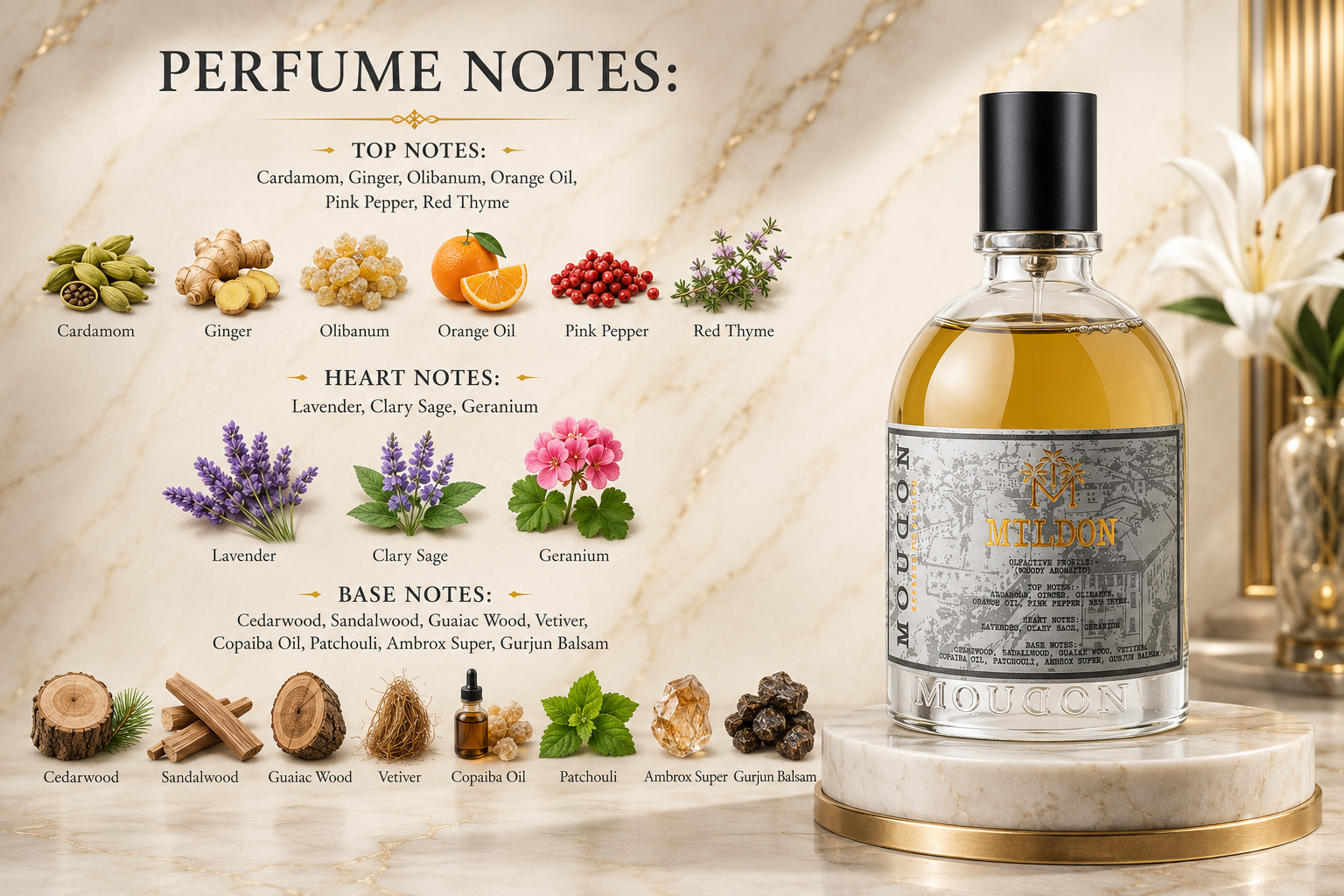Moudon Mildon Extrait de Parfum 100ml – A Floral Amber Musk Unisex Fragrance