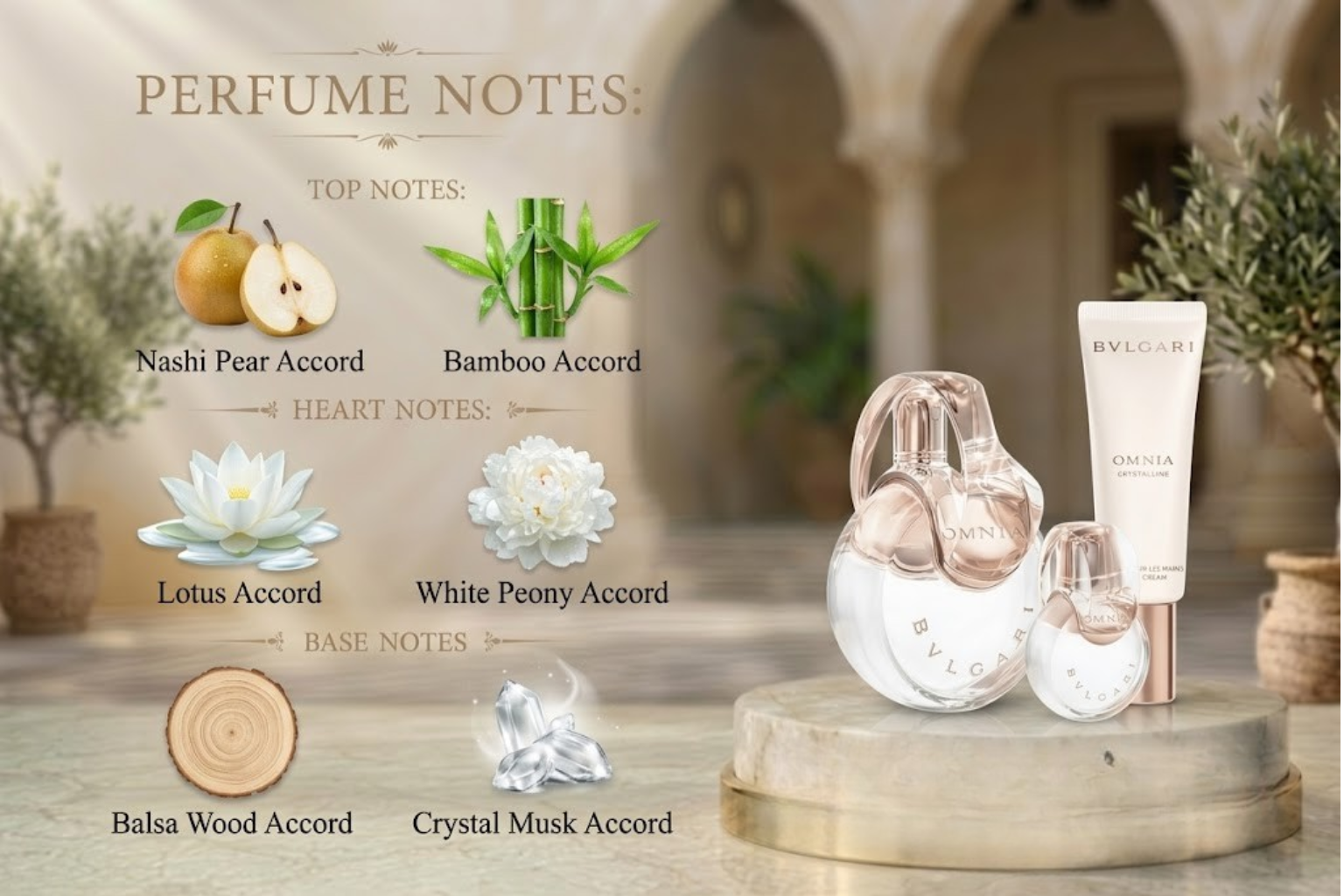 Bvlgari Omnia Crystalline EDT Gift Set 100ml + 15ml + Hand Cream 40ml