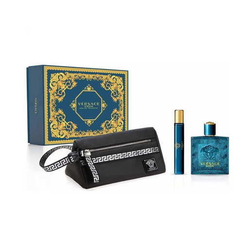 Versace Eros For Men Eau De Parfum 100ml + Eau De Parfum 10ml + Black Trousse 2pcs set