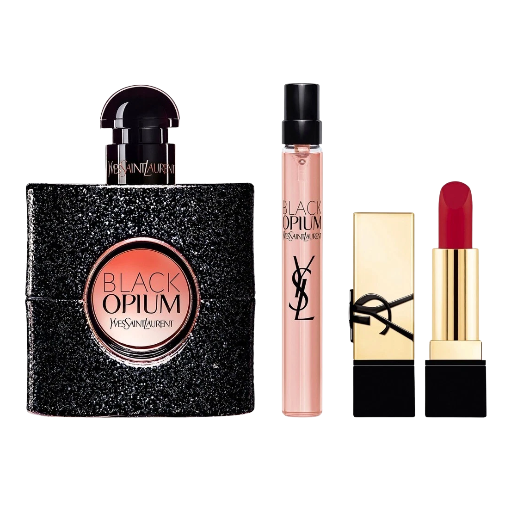 Yves Saint Laurent Black Opium EDP 50ml, 10ml Travel Spray & Mini Lipstick Gift Set for Women