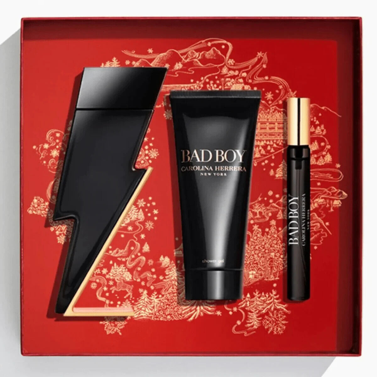 Carolina Herrera Bad Boy Eau de Toilette 100ml, Shower Gel 100ml & 10ml Travel Spray Gift Set